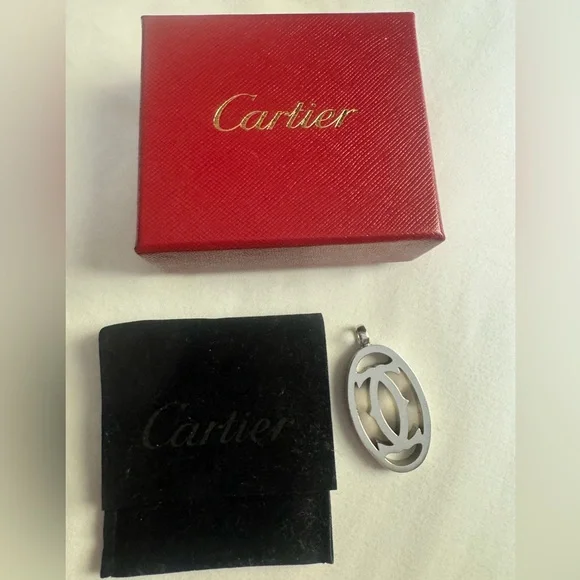 Authentic Cartier 2C Logo Silver Pendant Top Charm w/ Box - Picture 8 of 8